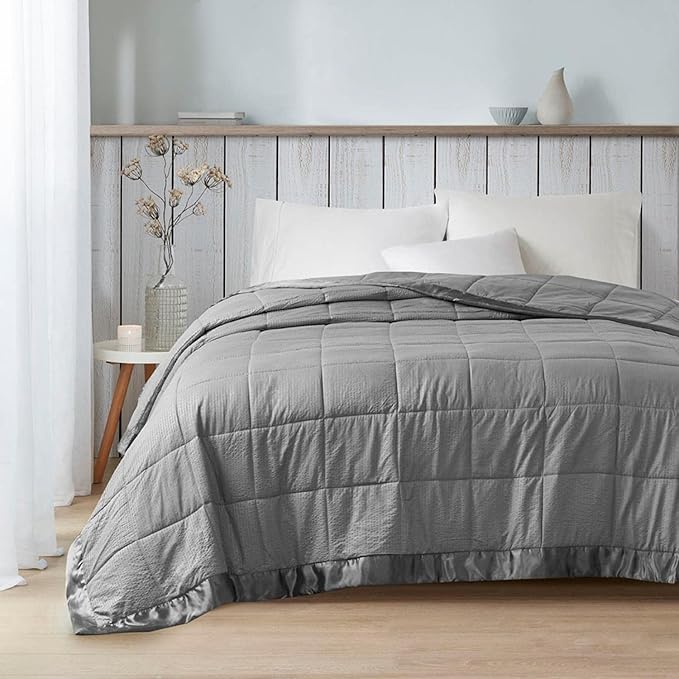 Madison Park Cambria Down Alternative Blanket, Premium 3M Scotchgard Moisture Wicking Treatment, Lightweight and Soft Bed Cover For Summer with Satin Trim, Oversized King Charcoal
