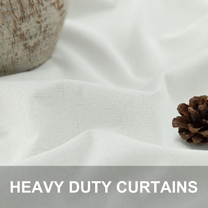 Black Out Curtains 72 Inch Long 2 Panel Burg Lightweight Faux Linen Cute Blackout Bay Window Curtain Modern Neutral Drapes for Bedroom Cabin Room Darkening Curtains 6FT Length Back Tab Ivory Off White
