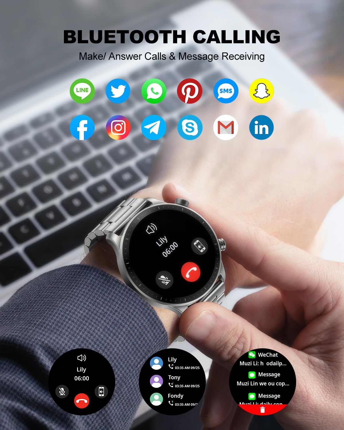 RIVERSONG Smart Watch for Men, 1.43" AMOLED Display with Bluetooth Calling, Heart Rate, Sleep, and SpO2 Monitor, 100+ Sports Modes, for iPhone/Android, Titanium Silver