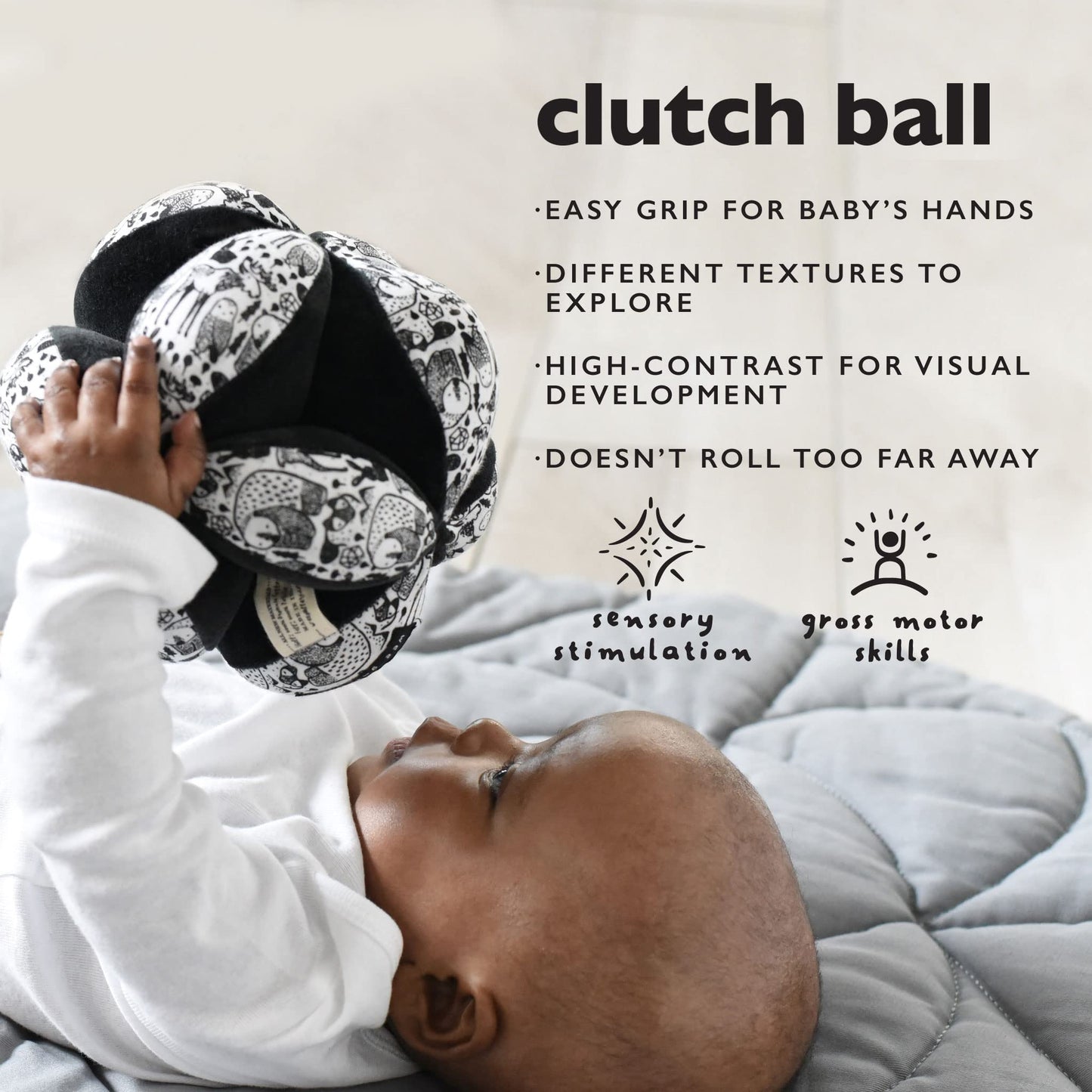 Wee Gallery Montessori Clutch Ball, Soft Cotton Visual Sensory Toys for Babies, Easy to Hold Baby Developmental Toy for Infant Play, Jungle