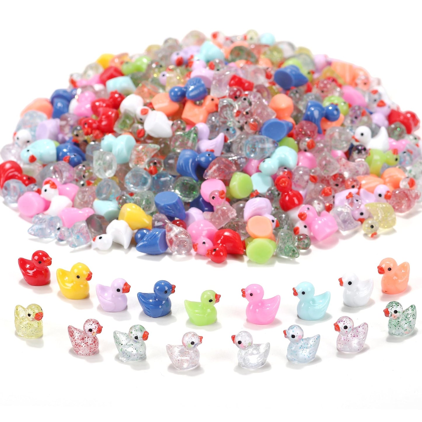XHDMY 255 Pcs Mini Ducks Tiny Resin Ducks Glitter Little Animals Figurines Bulk for Micro Landscape Aquarium Ornaments Kit Dollhouse Decor Crafts Garden Accessories