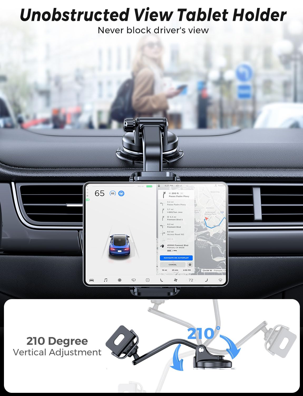 eSamcore Tablet Holder for Car Dashboard, Windshield Mount Holder for iPad & Foldable Phone Stand with Stable 360° Adjustable Clamp Car Gadgets & Accessories for iPad Air Pro Mini All 6”-11” Devices