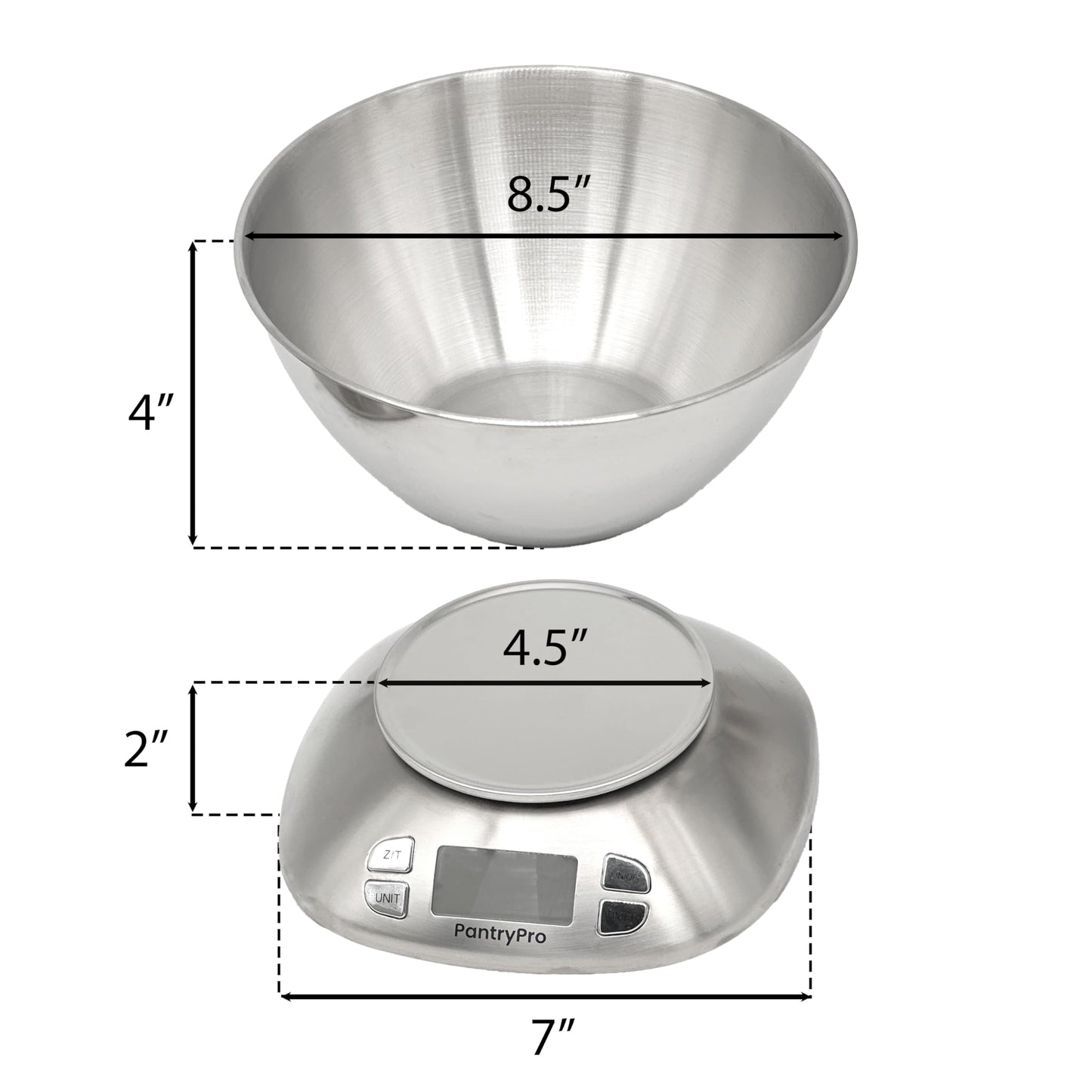 Stainless Steel Digital Kitchen Scale w. Bowl - for Food Coffee Lab - LCD Display gram Ounces lb:oz lb ml - 12 LBS/5.5 KG Capacity - Battery Included - Silver by The Display Guys