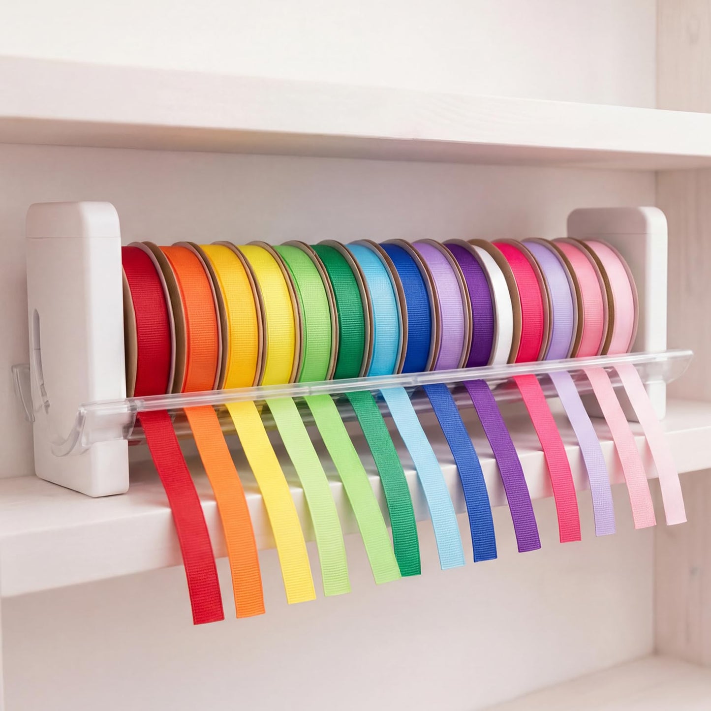 Kathfly 2 Set Plastic Ribbon Spool Holder Ribbon Rack for Craft Room Storage and Organization Washi Tape Organizer for Sewing Craft Wreath Crochet Roll Florist Arts Wrapping Gift