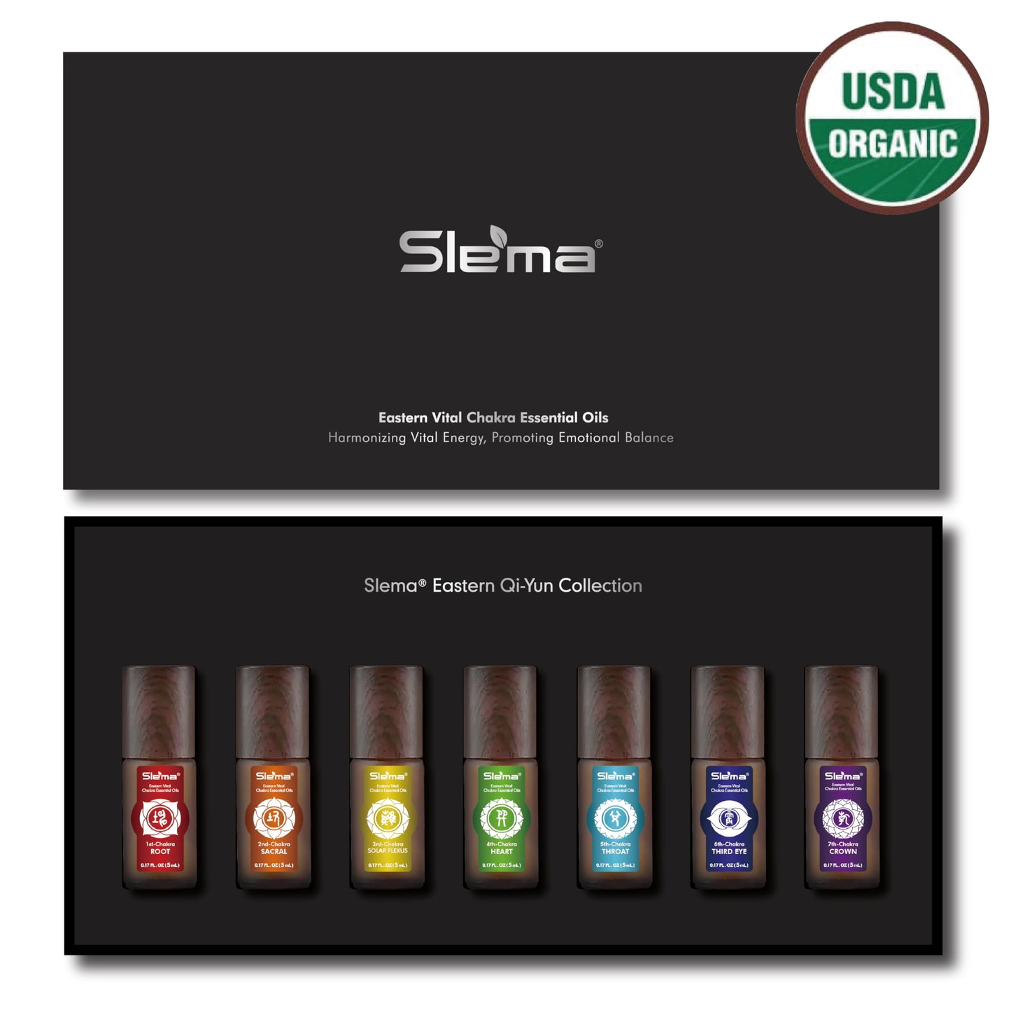 Slema 7 Chakra Essential Oil Roller Gift Set - 7x5ml with Natural Crystal & Jade Rollerballs, Plant-Based Blends for Meditation, Yoga (5mlx7)