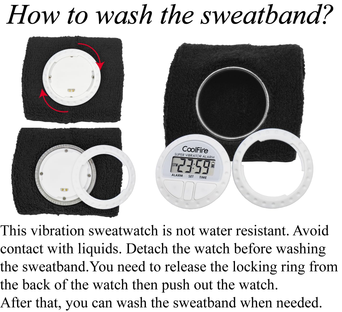 Coolfire Vibrating Alarm - Silent Wristband Vibrating Alarm for Deep Sleep (Black)