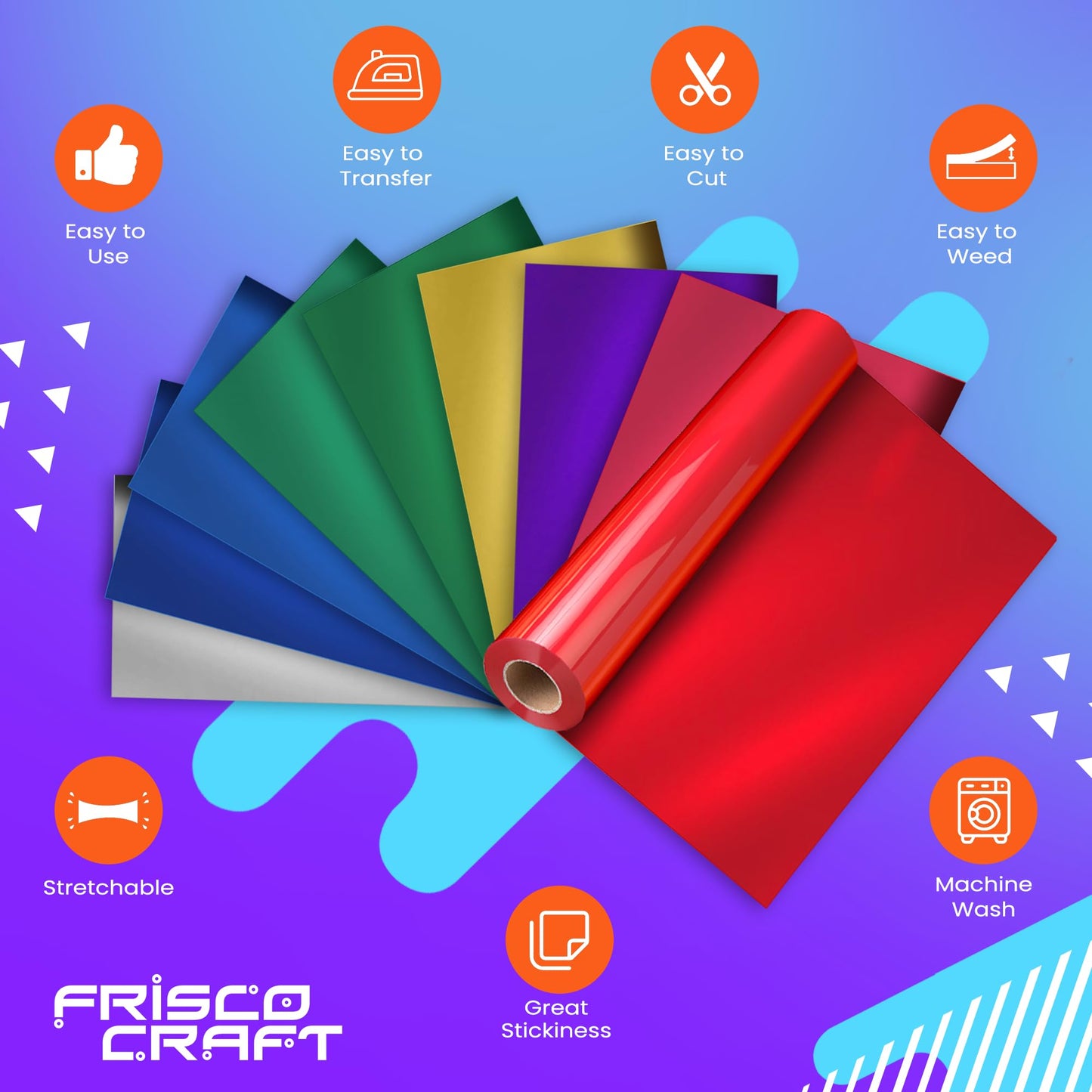 Frisco Craft HTV Vinyl Rolls - Heat Transfer Vinyl Rolls for Custom Prints - 12" x 20ft Matte HTV Roll - Iron on for All Cutter Machines - PU Heat Transfer - DIY (Red)