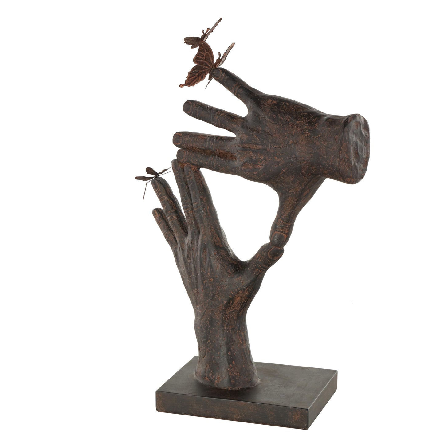 Deco 79 Polystone Hands Decorative Sculpture Sign Home Decor Statue with Butterrfly Accents, Accent Figurine 11" x 5" x 16", Dark Brown