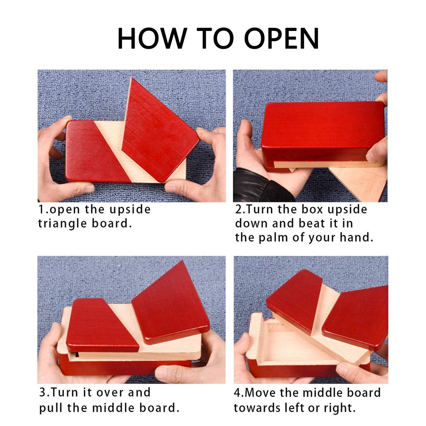 DC-BEAUTIFUL Impossible Puzzle Master Secret Opening Wooden Red Magic Box with Secret Drawer - Mysterious Gift Puzzle