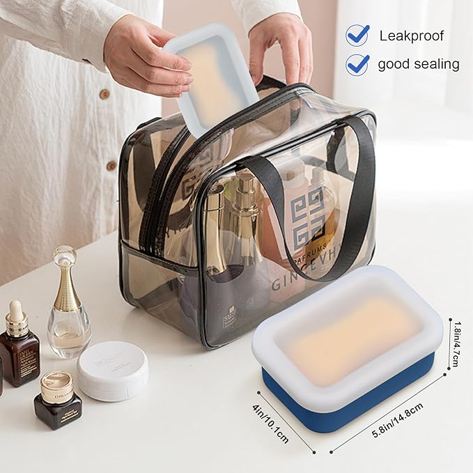 Blue Bar Soap Holder for Shower - Travel Soap Case with Self Draining Pads