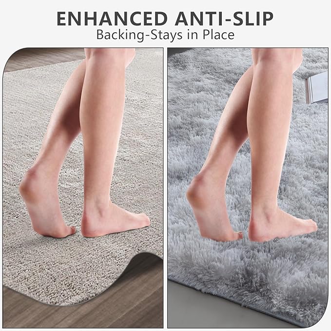 Shag Area Rugs for Bedroom Living Room,6X9 Ultra Soft Fluffy Area Rugs for Dorm, Indoor Carpet Nursery Rugs for Kids Room Home Decor,Tie-Dye Grey