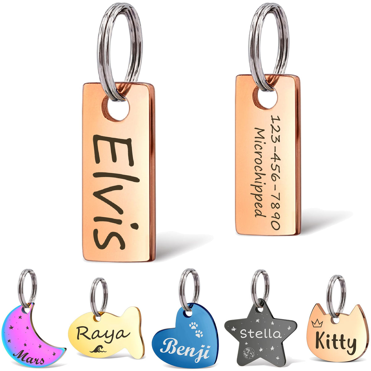 Anavia Small Size Dog Cat ID Tags, Small/XS Personalized Color Plated Stainless Steel Puppy Kitten Name Tags, Customized Engraved Nameplate Pet Collar Tag (Blue, Star)