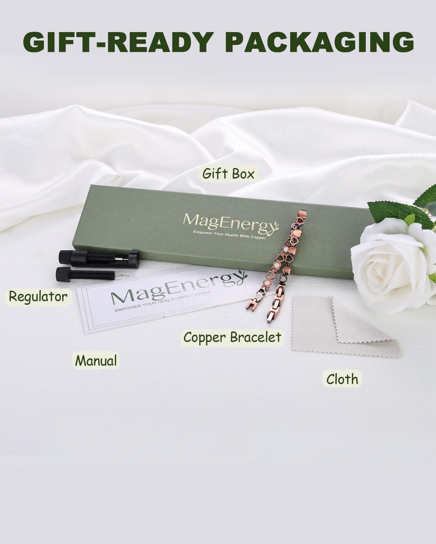 MagEnergy Copper Bracelets for Women, 99.99% Pure Copper Magnetic Bracelets with 3500 Gauss Magnets, Adjustable, Jewelry Gift