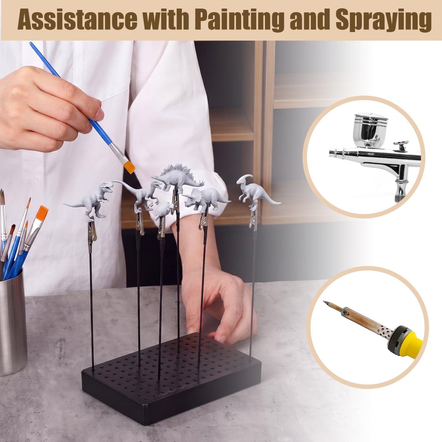 Junkin 4 Sets Model Painting Stand Base with 80 Alligator Clip Sticks, 5.9 x 3.9 Inch Airbrush Stands Portable Models Parts Holder for DIY Miniature Modeling Professional Model Spraying Tools