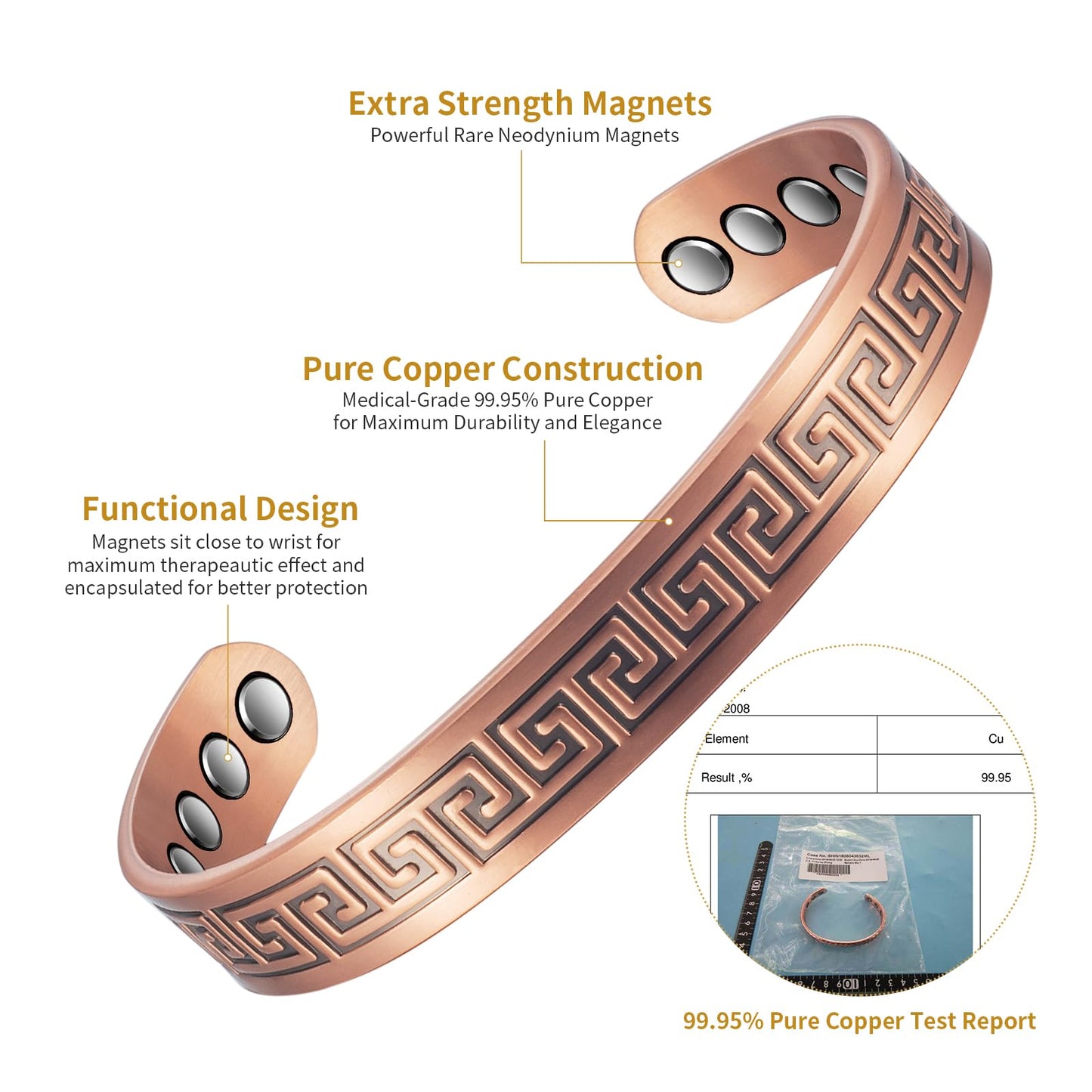 EnerCoppeX Copper Magnetic Bracelet for Women - Detox Jewelry with 3500 Gauss Magnet, Adjustable Cuff Bangle (W)