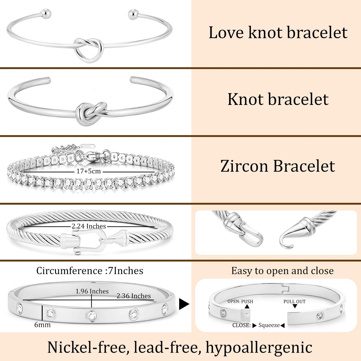 FAFUGA 18 K Silver Plated Love Bangle Bracelet Stack Cuff Jewelry for Women Jewelry Set for Women Gift with Box (style20)