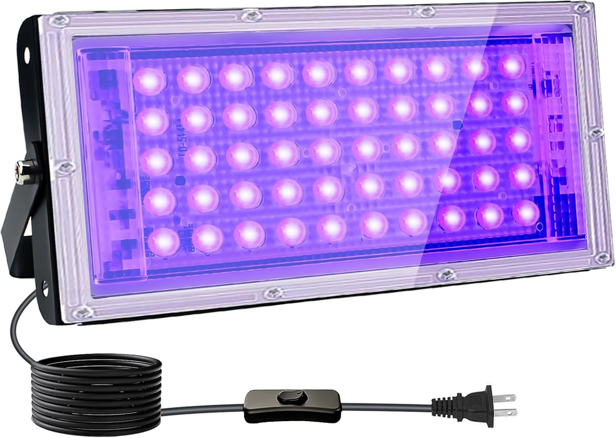 50W Black Lights, Blacklight Flood Light with Plug and Switch,for Glow Party, Halloween, Fluorescent Poster, Stage Lighting, Body Paint