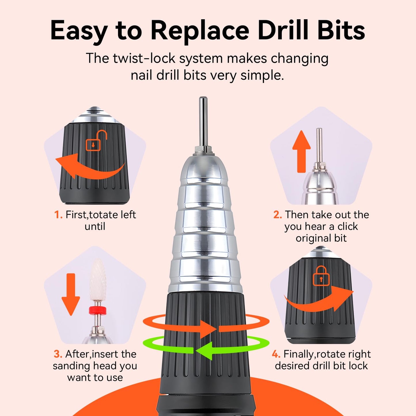 Makartt Nail Drill Handpiece for Up200 Machine:Professional Electric File Remove Gel Polish Poly Nail Gel Black B-05 Removing for Removing Acrylic Nail Polish Acrylic Nail Tools Black
