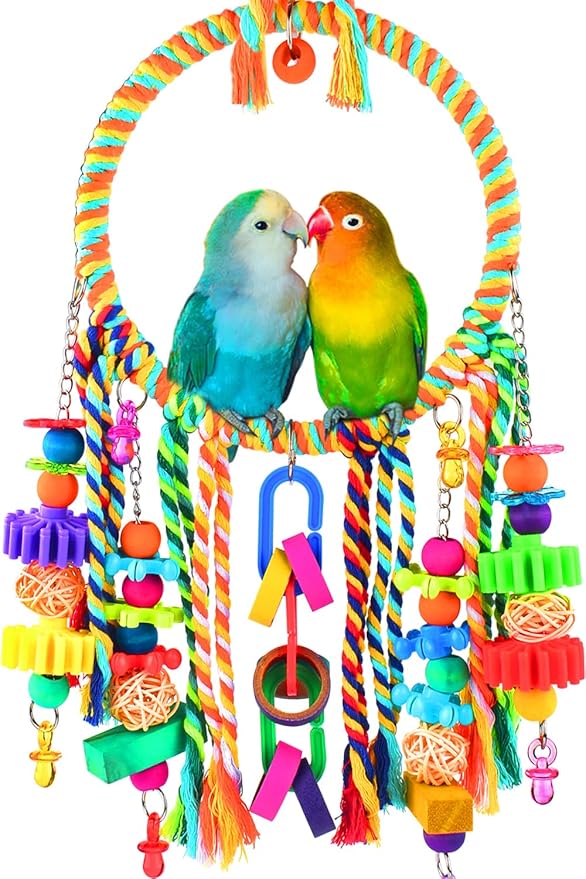 KATUMO Bird Toys 2 Pack Parrot Swings Conure Rope Rings Parakeet Perches Cockatiel Chew Toys for Lovebirds, Finches, Parakeets, Budgies, Conures, Small Birds