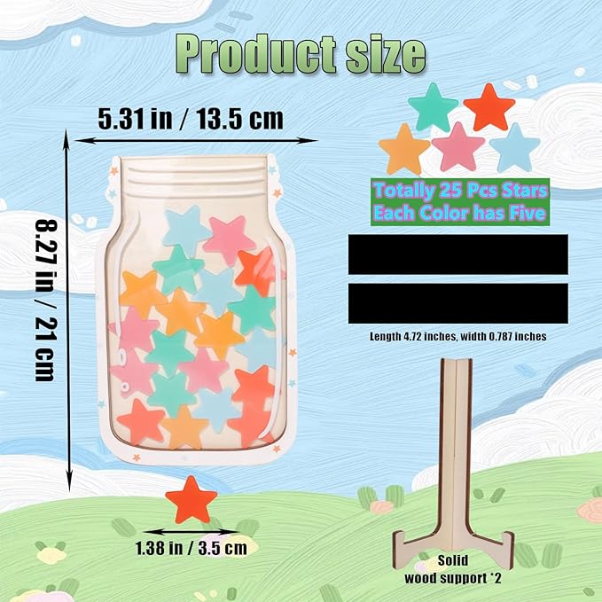 Star Reward Jar for Kids, Personalized Reward Jar for Students, Teachers & Parents, Positive Behavior Chart System with 25 Colorful Stars, Magnetic Incentive Jar for Fridge, Board, Classroom or Home
