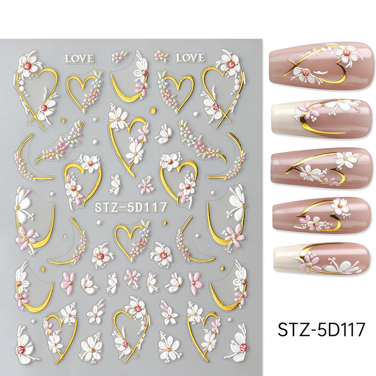 3 Sheets Flower Nail Art Stickers Decals 5D Self-Adhesive Nail Decals Spring/Summer Purple Pink Floral Designs, Self-Adhesive Decals for Women's Nail DIY Decoration