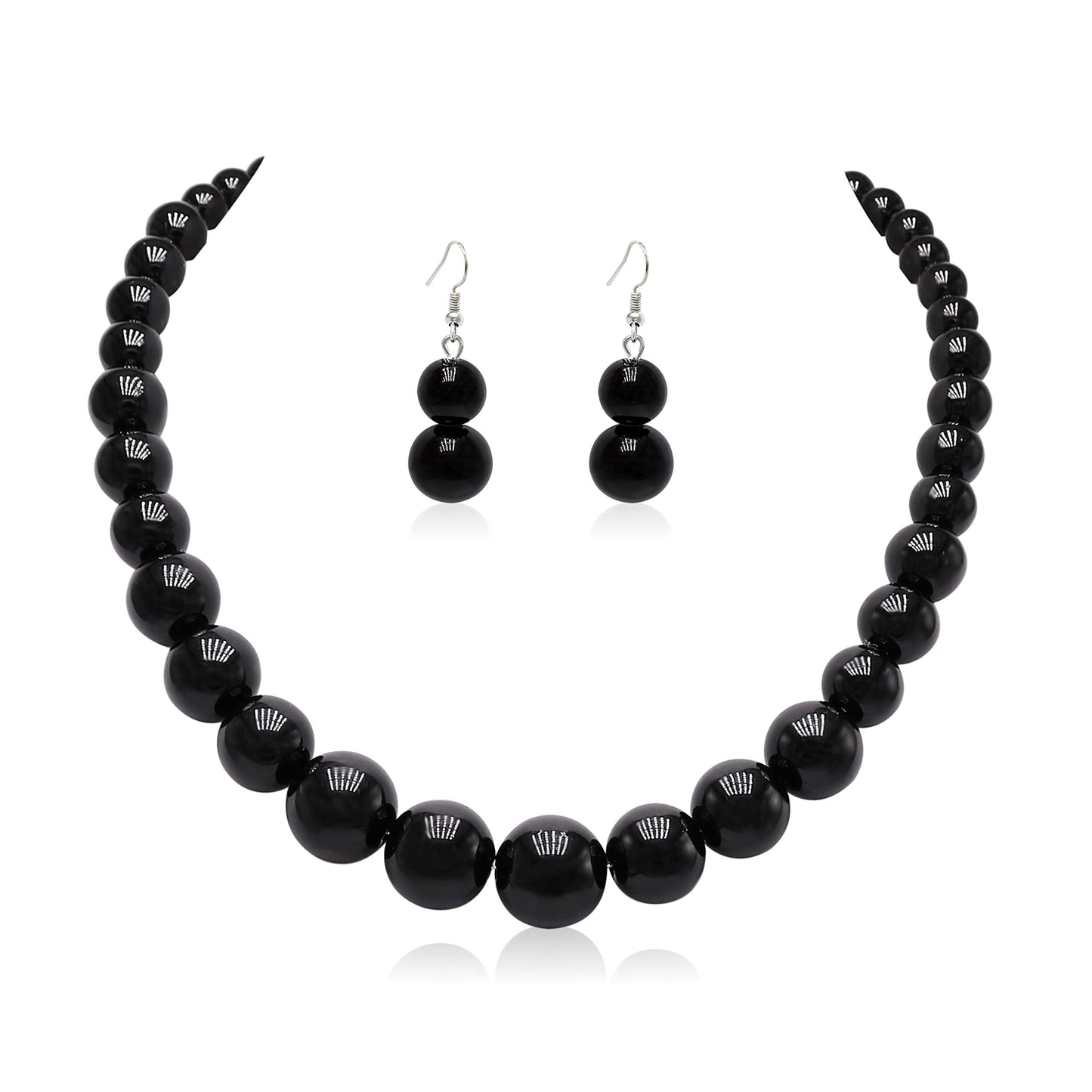 Cryshimmer Black Beads Necklace Earring Set for Women Chunky Beads Strand Statement Necklaces Costume Jewelry