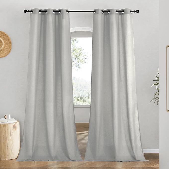 NICETOWN Linen Gray Window Curtains 84 inches Long, Grommet Thick Linen Blend Window Treatments Privacy Assured with Light Filtering for Bedroom/Living Room, W42 x L84