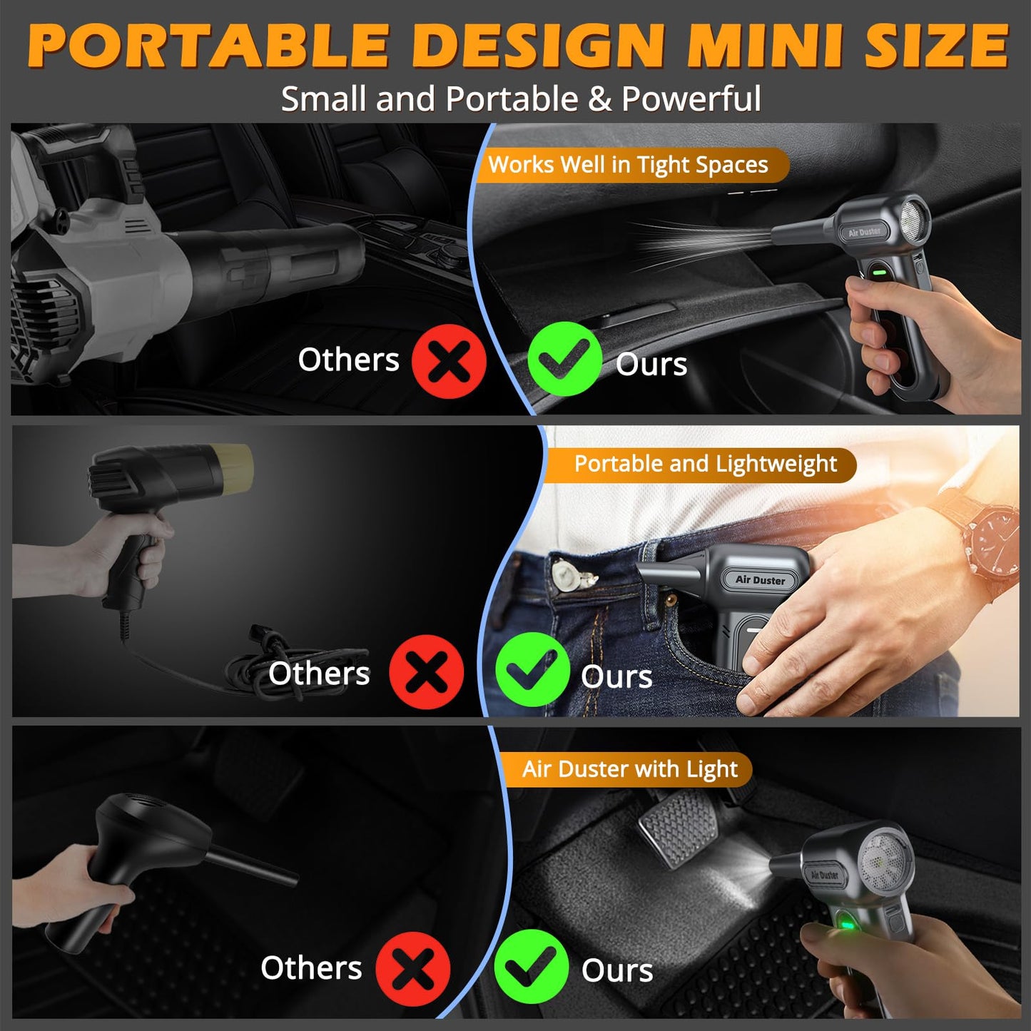Electric Air Duster Cleaning Tools -180000RPM Super Power Cordless Air Duster, Rechargeable Brushless Motor Durable Blower, 4-Gear Adjustable Dust Blower Fan for Car, PC, Sliver