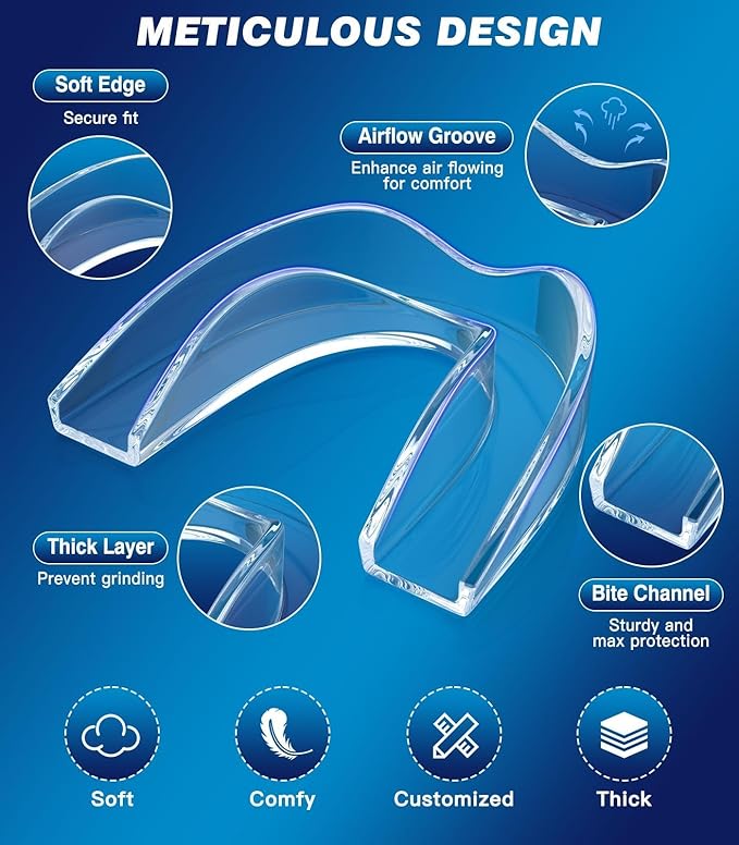 Mouth Guard for Grinding Teeth at Night,Teeth Grinding Mouth Guard for Sleep,Reusable Guards for Sleeping,4 Pack/2 Size,Clear