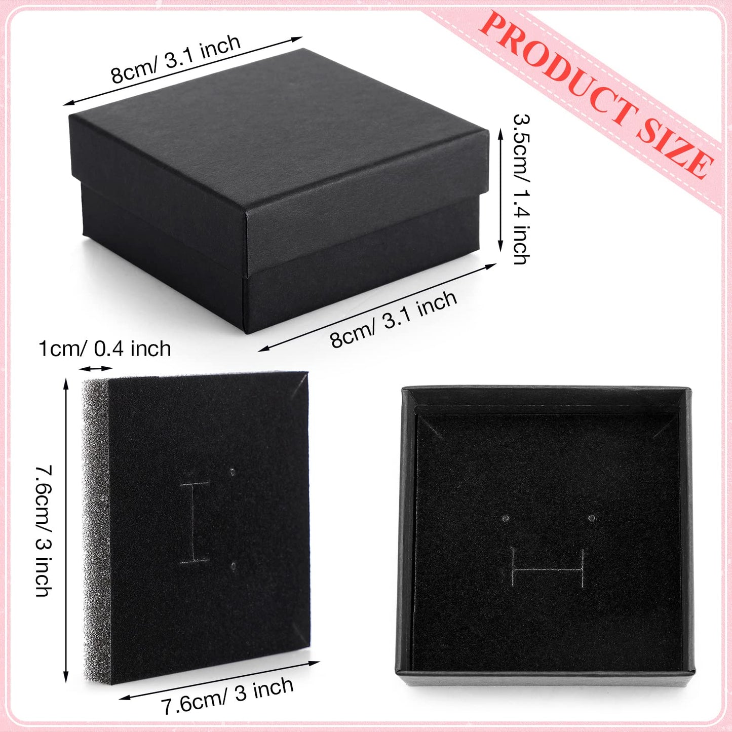 Kenning 24 Packs Necklace Boxes Bulk Black Velvet Jewelry Gift Boxes Small Cardboard Earring Ring Case with Cushion(Cardboard)