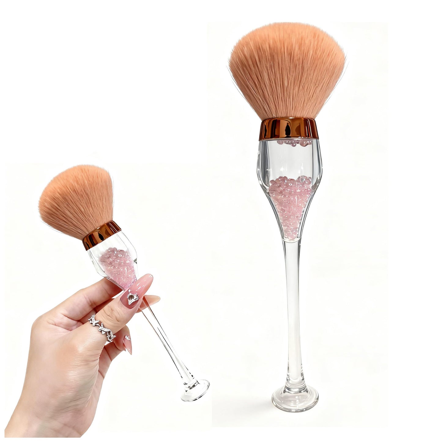 CelCurioso Nail Dust Brush in Wine Glass Style- Dense Bristles for Manicure Station, Professional Acrylic Handle Dusting Brush for Nail Art, Easy Clean Powder Tool for Nail Salon & Home Use