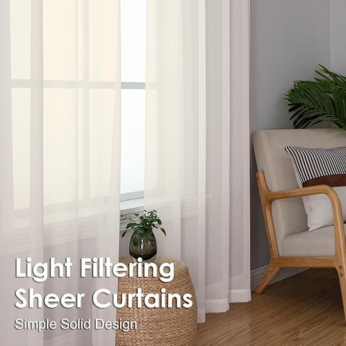 OVZME Cream Sheer Curtains 84 Inches Long 2 Panels - Soft Light Filtering Window Sheer Panels for Living Room/Bedroom, Top Dual Rod Pocket, 1 Pair, Each 42Wx84L Inches