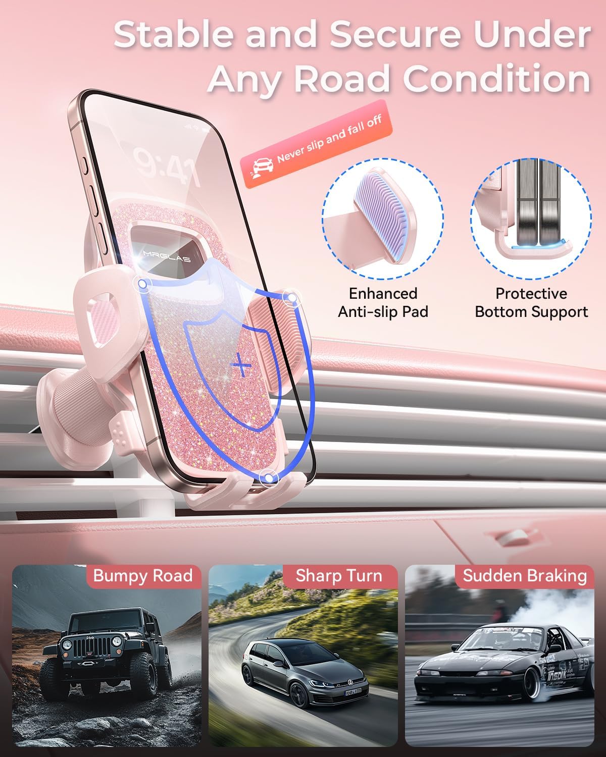 MRGLAS 2025 Upgraded Phone Holders for Your Car with New Metal Hook Clip, Handy Air Vent Cell Phone Car Mount [One Hand Operation], Universal Automobile Cradle for iPhone Android and All Smartphones