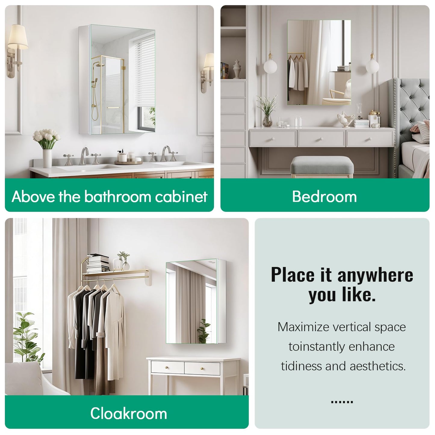 BROBIG 20 x 26 Medicine Cabinet Mirror, Moisture-Proof Aluminum Bathroom Medicine Cabinet with Mirror, Bathroom Mirror Cabinet with Adjustable Shelves, DTC Hinges, Recessed/Surface-Mounted