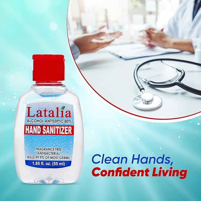 Latalia Mini Hand Sanitizer Travel Size | 1.85 fl oz with 80% Alcohol Small Hand Sanitizer Bulk For Non-Sticky, Unscented, Gentle & Fresh Hands Anytime