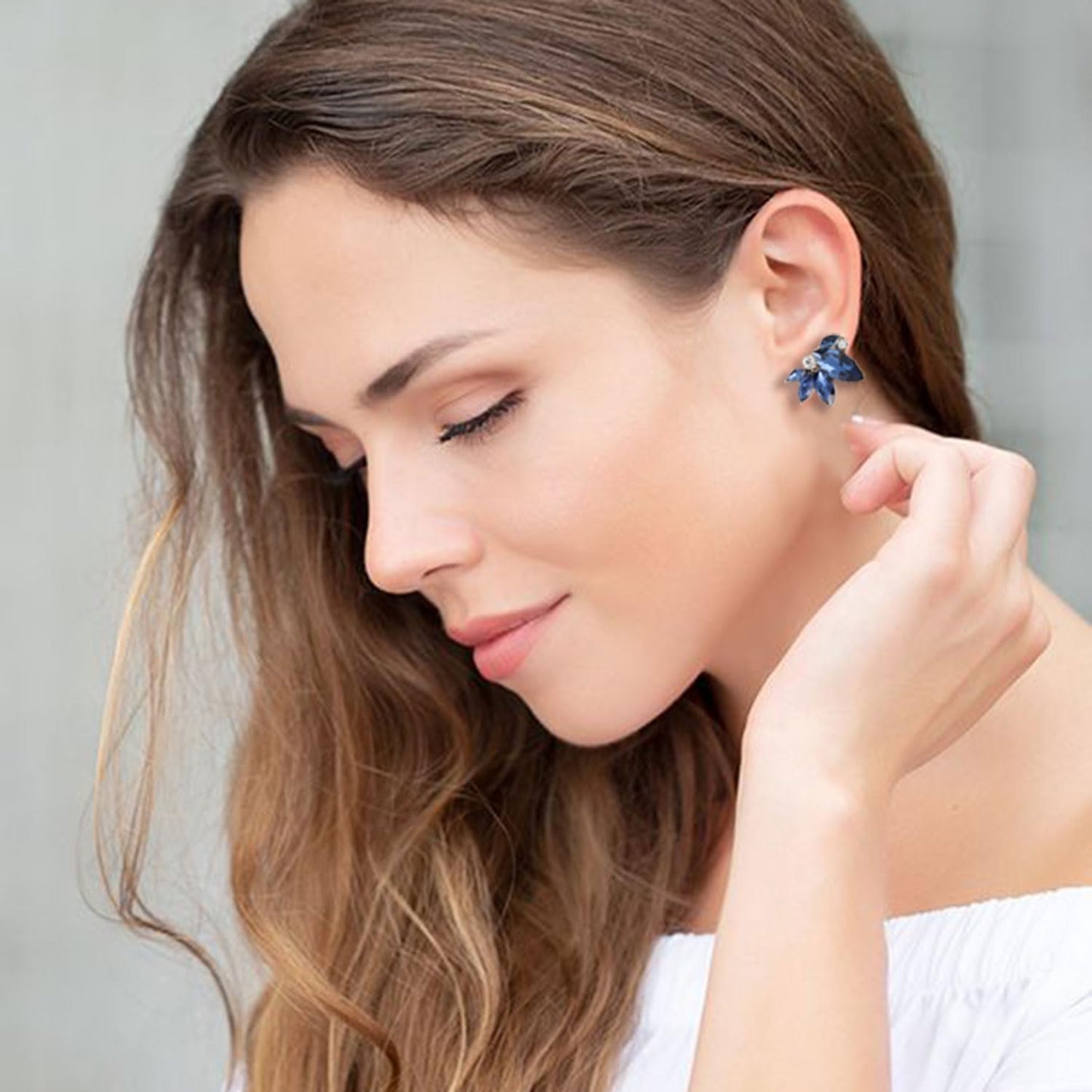 Navy Blue Rhinestone Earring Sparkly Faux Crystal Drop Earrings for Women Wedding Prom Party