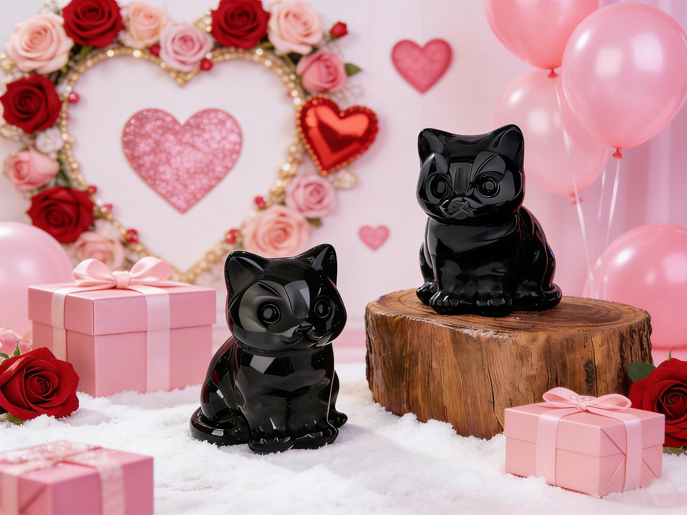 DUQGUHO Black Cat Decor Obsidian Cat Crystal Figurines Mom Crystals Gifts for Cat Lovers Men Women Lucky Cute Cat Statue Loss of Cat Sympathy Gift Mothers Cute Decoration