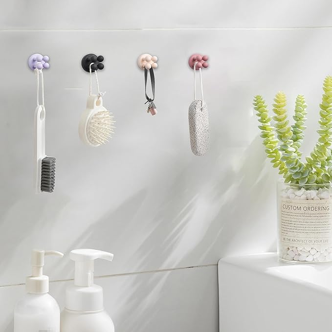 4Pcs Silicone Toothbrush Holders for Bathrooms,Waterproof Self Adhesive Multifunctional Hook for Hanging Towel Key Plug Cable for Bathroom Kitchen Living Room Office White