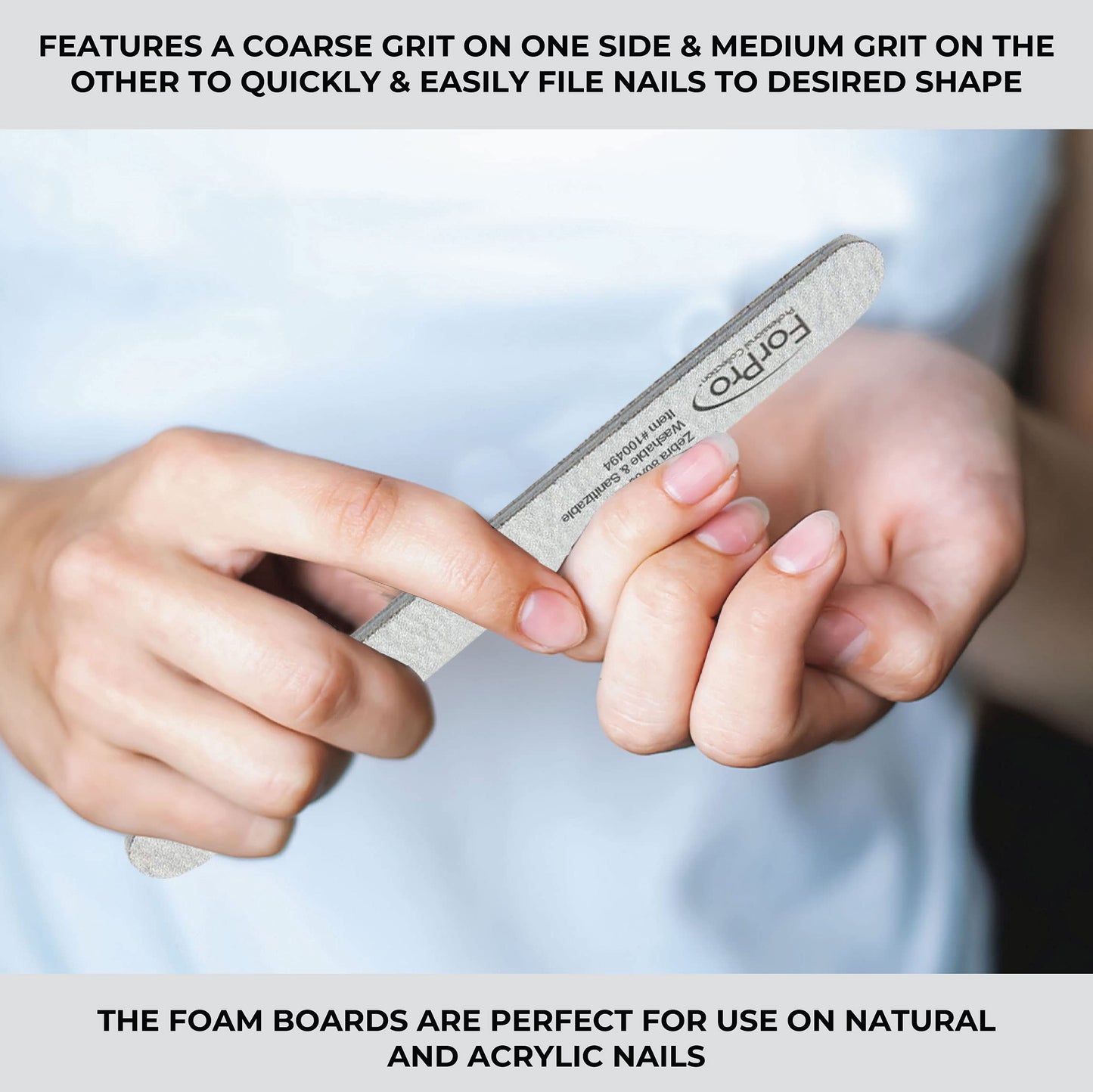 ForPro Professional Collection ForPro Zebra Foam Board, 80/80 Grit, Double-Sided Manicure Nail File, 7 inches L x .75 inches W, Black, 50 Count