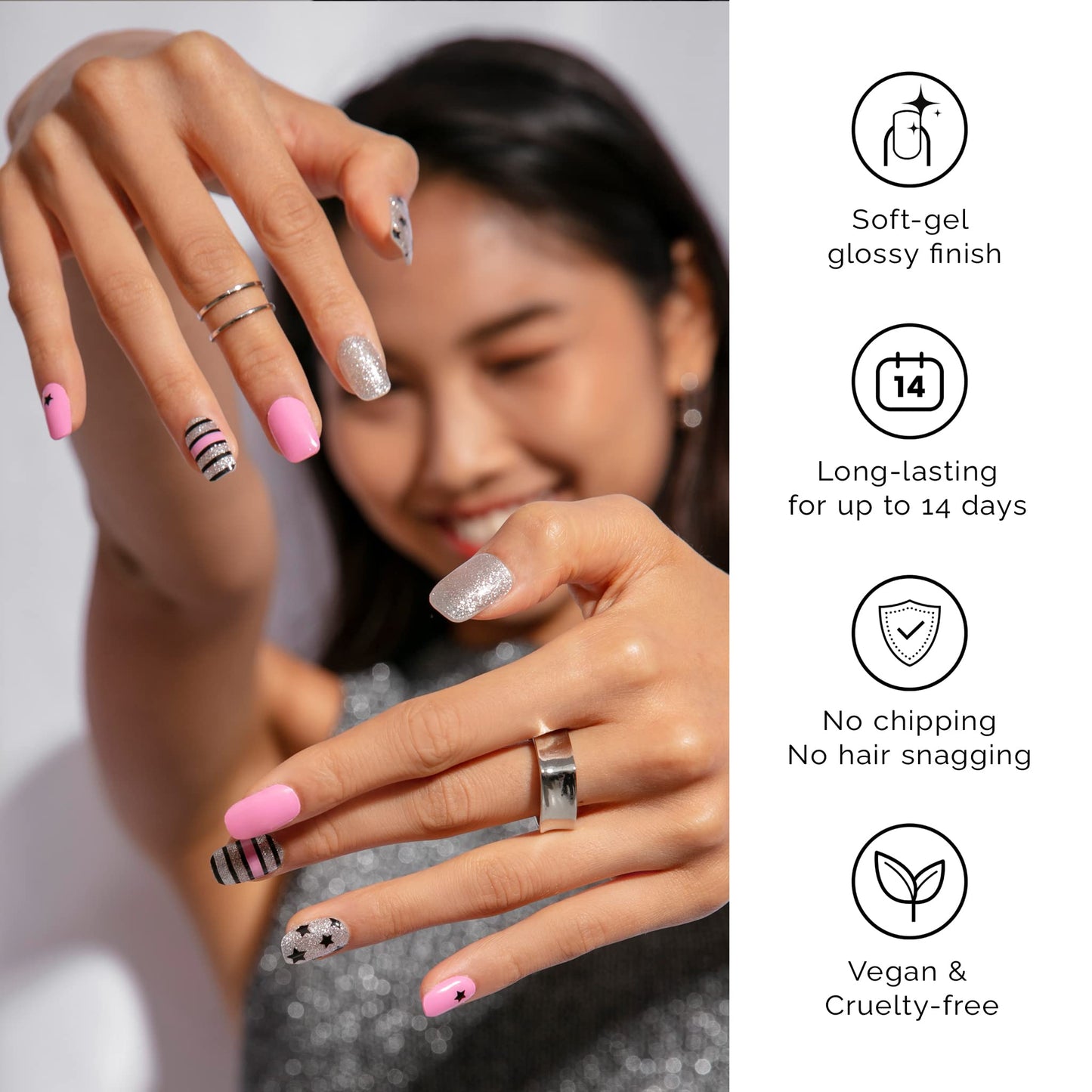 NAILOG Semi Cured Gel Nail Strips (20 Extra Long Polish Stickers/Wraps) │ Glossy & Long Lasting Soft Gel Finishing│A Rock Song