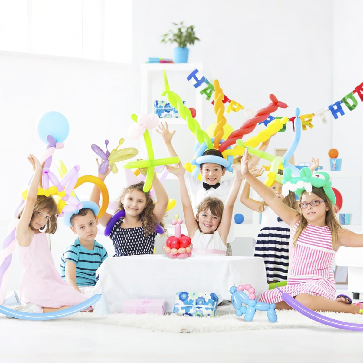 100Pcs Pastel Long Balloons forTying Balloon Arch, Assorted 260q Balloons Thickening Skinny Latex Twisting for Animals Shape modeling.