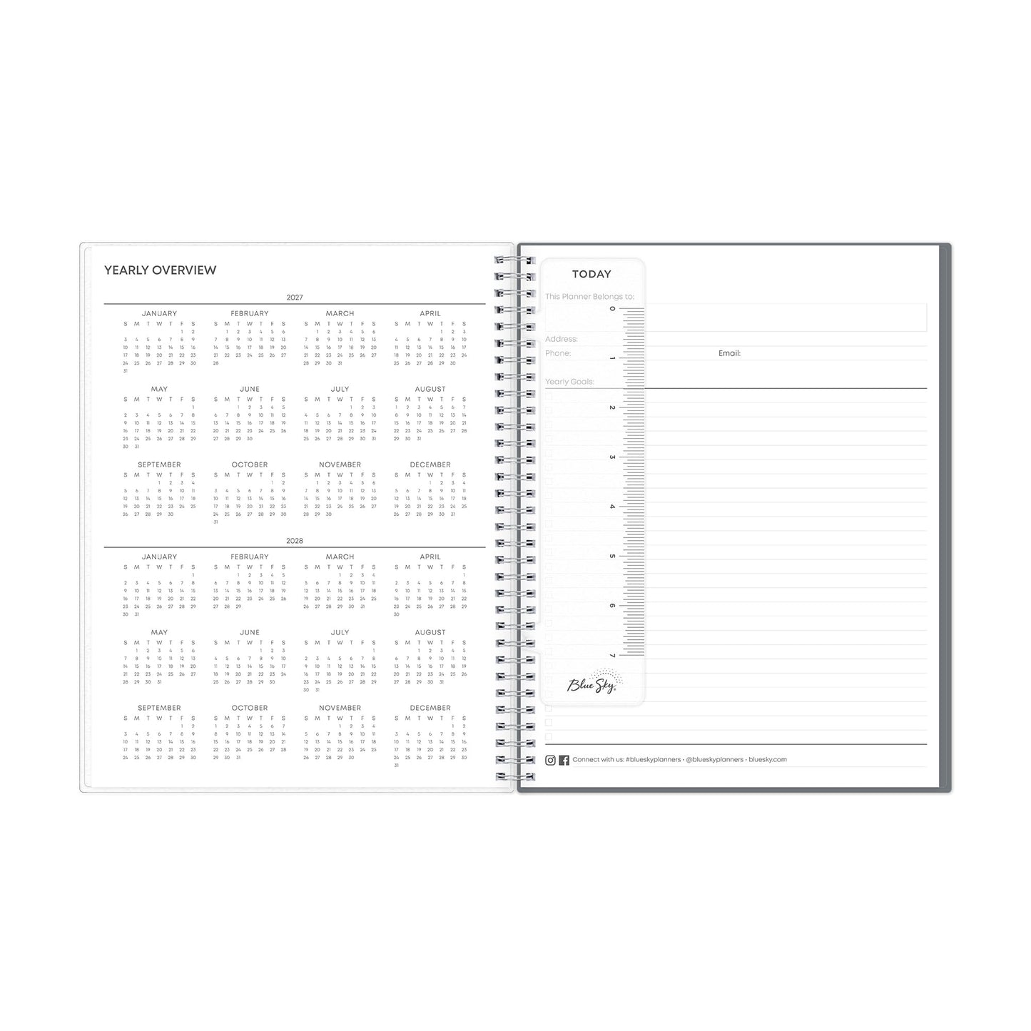 Blue Sky Note Taking Planner, Undated Planning Calendar, Monthly Layout, 8.5" x 11", Flexible Cover, With 120 Lined Notebook Pages, Durable Twin Wire Binding, Includes Snap In Bookmark, Zenra