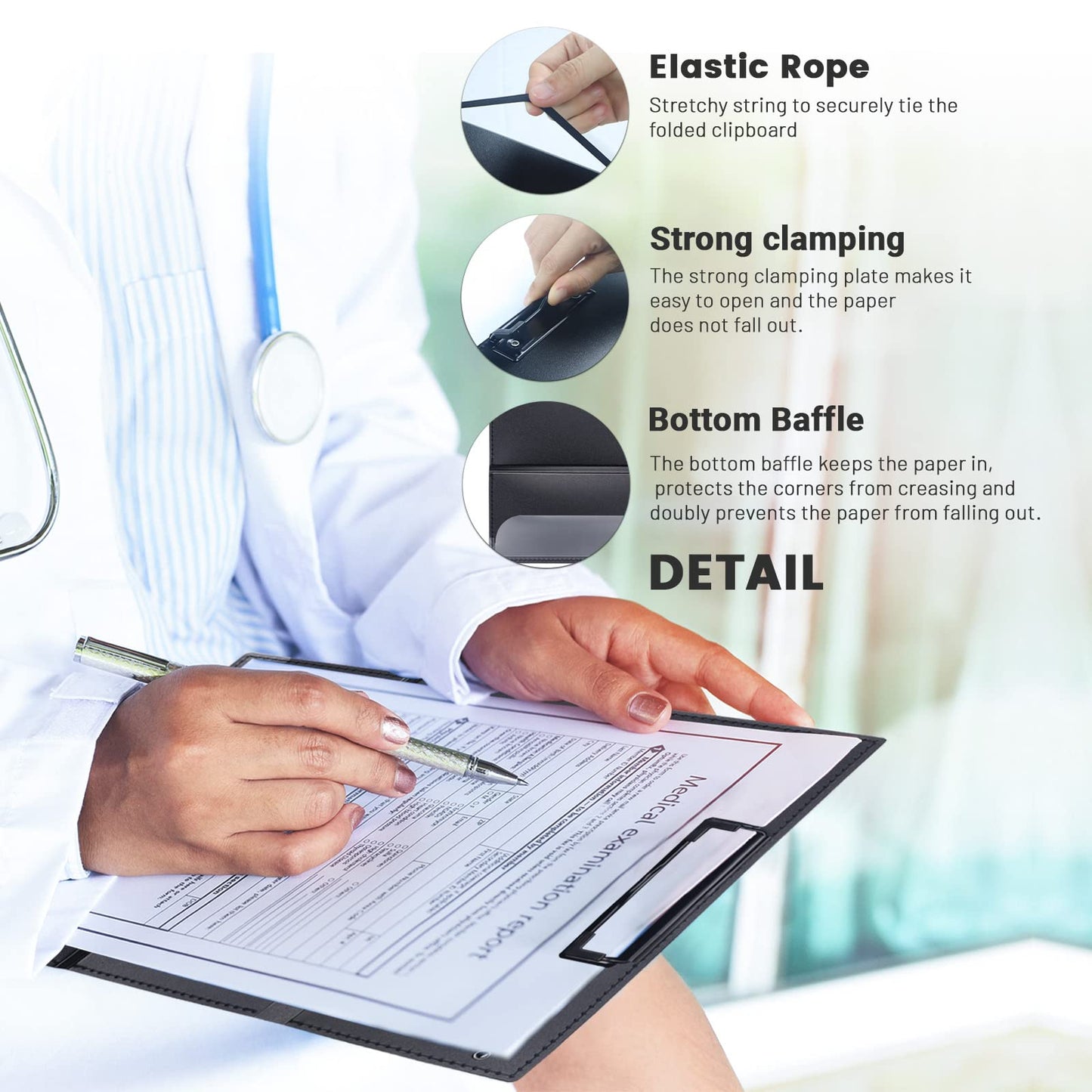 Portable Foldable Nursing Clipboard, Folding Metal Clipboard Pocket Size, Whitecoat Clipboard Nurse Edition Trifold, Occupational Therapy Clipboard for Doctors（Black）