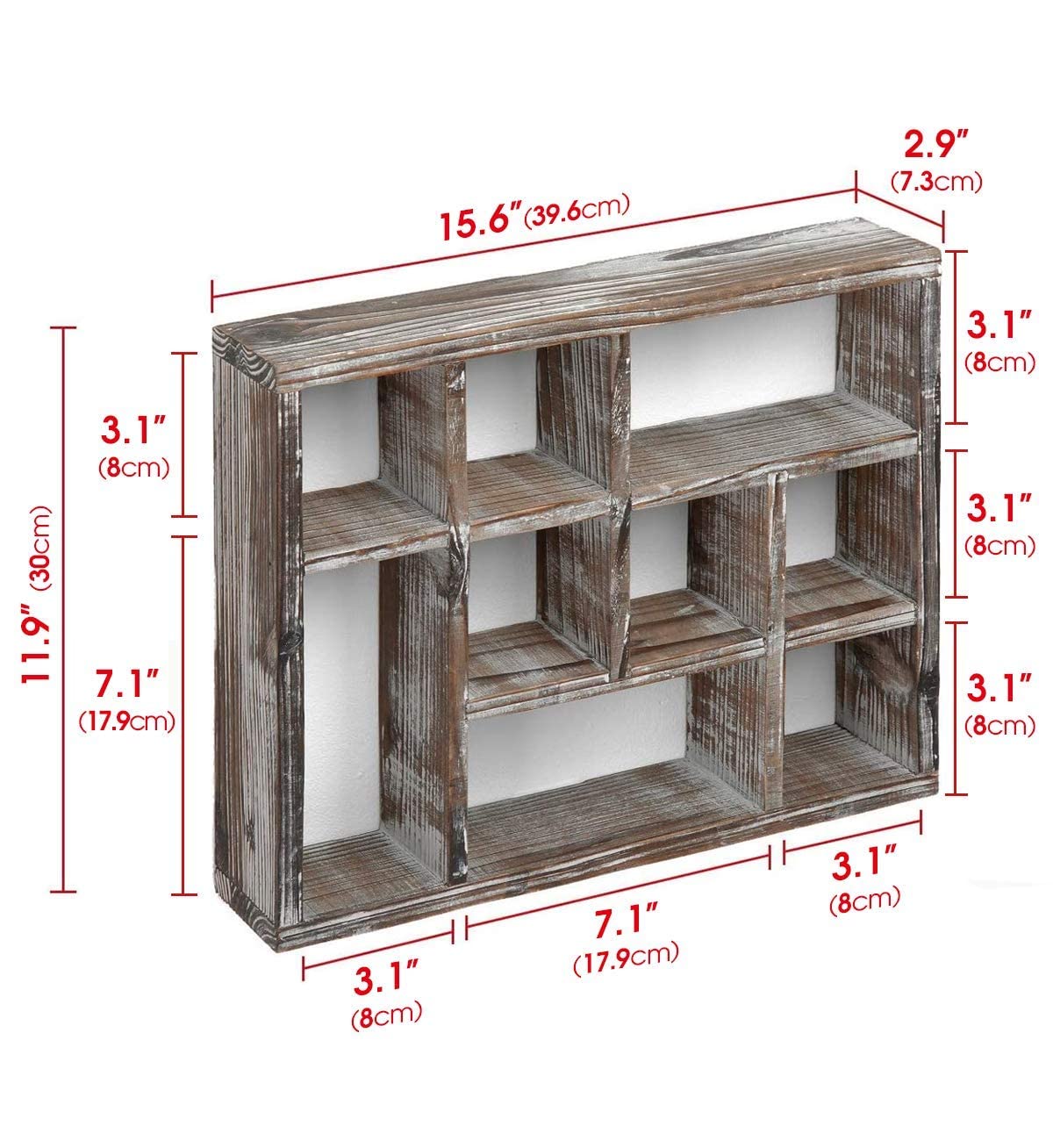 J JACKCUBE DESIGN Rustic Multi-Slot Shelf Cube Display 9 Compartment Shadow Box Wall mountable Shelf for Collection Square Freestanding Case Farmhouse Décor - MK570A (Rustic Wood)