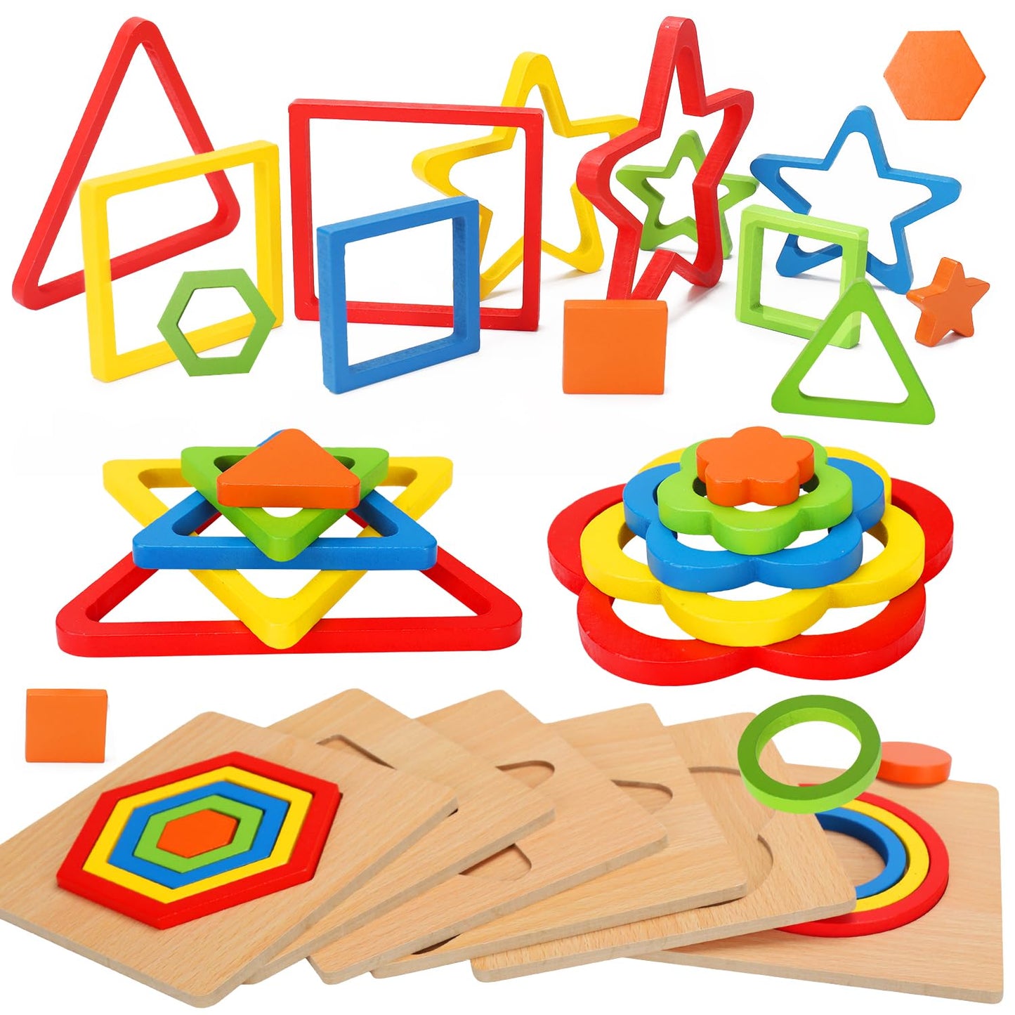 Toddler Puzzles Montessori Toy Wooden Shape Sorting Puzzle Sensory Toy Toddler Activities Preschool Learning Educational Autistic Developmental 1 2 3 Year Old Girl Boy 1-3 Dementia Game Easter Gift