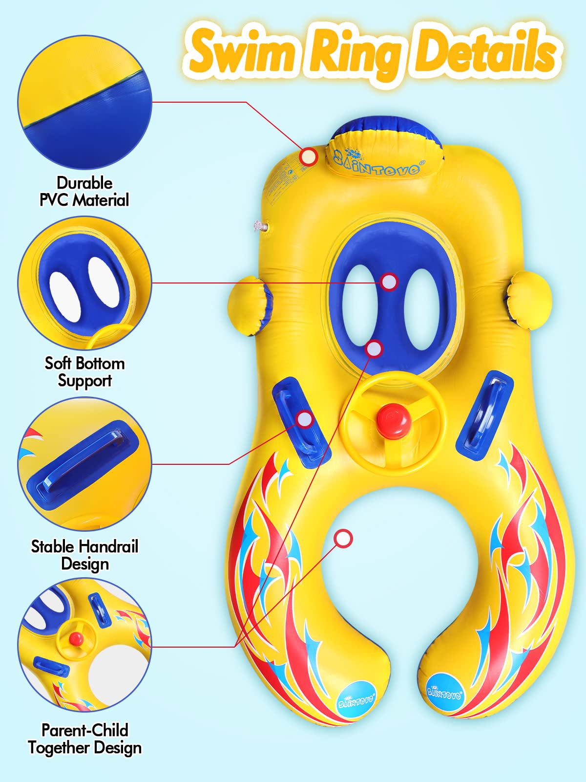 Kalolary Inflatable Mommy & Baby Double Person Float Seat with Removable Sun Canopy for Swim Ring Summer Pool Supplies