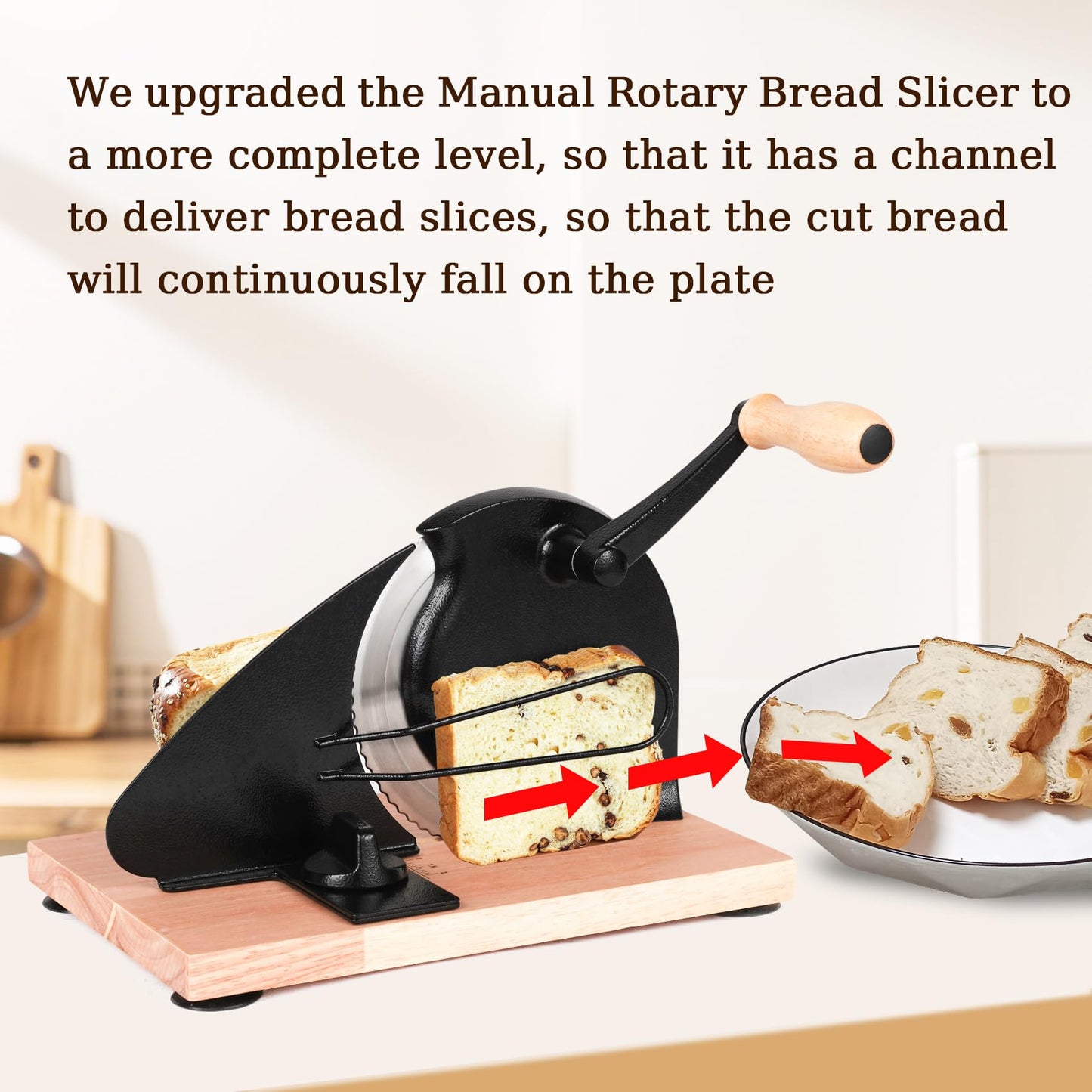 Upgraded Manual Bread Slicer for Homemade Sourdough Bread with Measurement Marks, Adjustable 0"-0.8" Thickness Hand Crank Bread Slicer with Suction Cup for Even Slicing, Kitchen and Commercial, Black