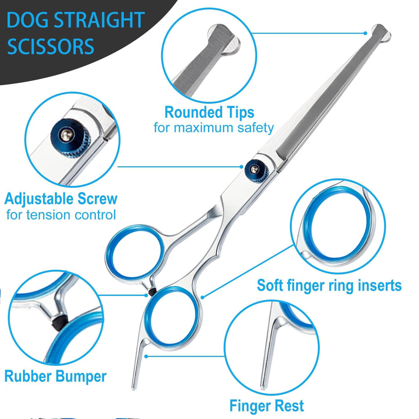 5 in 1 Premium Dog Grooming Scissors, Professional Dog Scissors for Grooming with Safety Round Tips, Lengnoyp Stainless Steel Thinning Shears, Pet Cat Shears for Grooming Kit