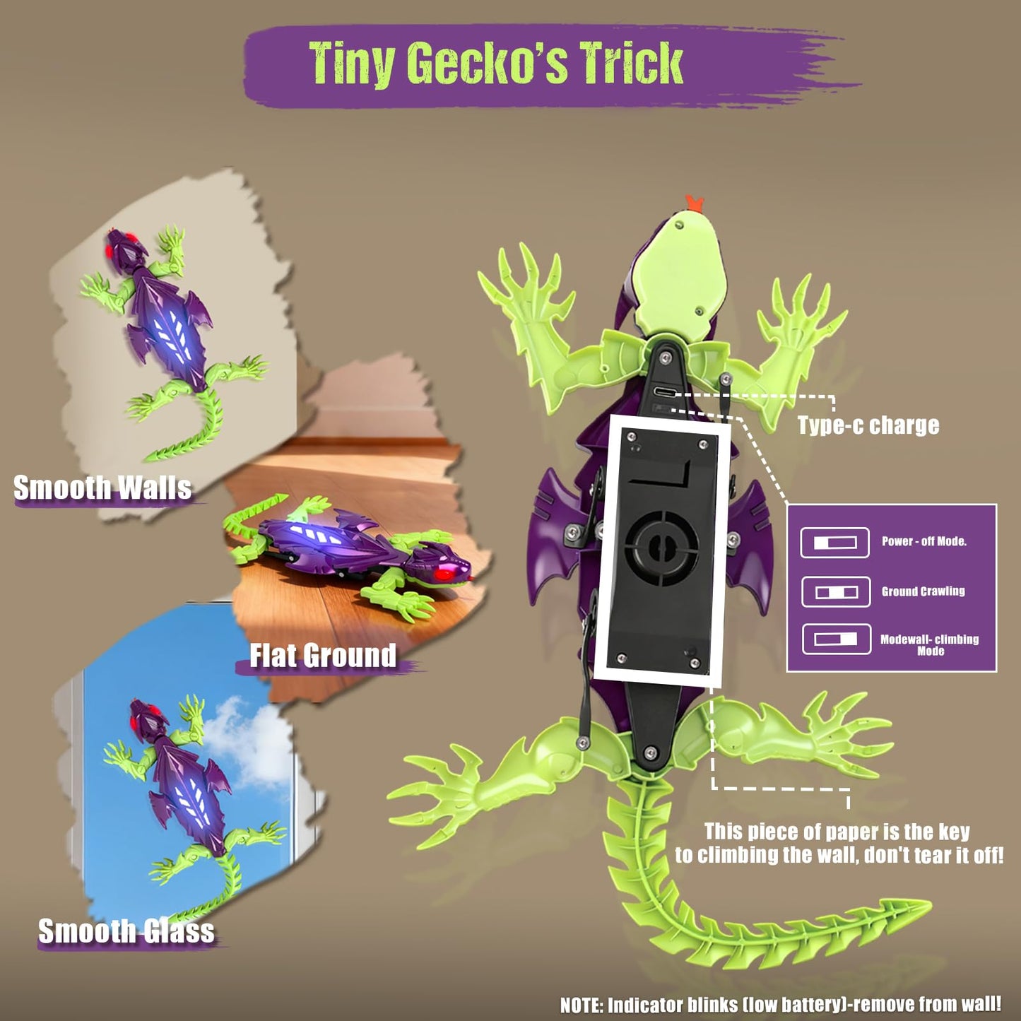 ORAANEYOYO Winged Flying Wall Climbing Gecko - Interactive RC Wall Crawler Robot Lizard,Geckos RC Toys for Boys Girls Teens Ages 3+, Halloween Birthday Gifts Easter Basket Stuffers Stocking Stuffers