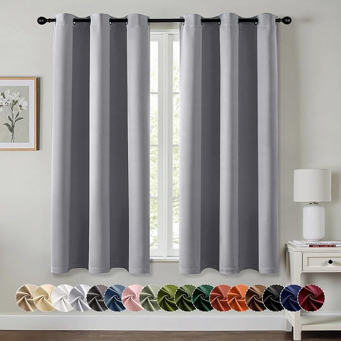 MIULEE Light Grey Blackout Curtains for Bedroom Living Room 45 Inches Long 2 Panels, Thermal Insulated Room Darkening Drapes Solid Grommet Noise Reduction Light Blocking Window Treatments 40x45 Inch